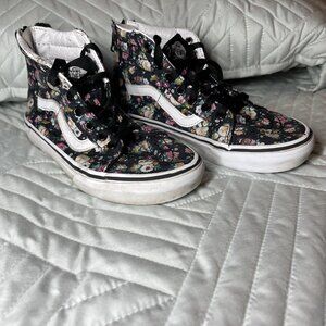 Girls Vans Off The Wall Floral High Tops SZ 1.5 Zipper Back